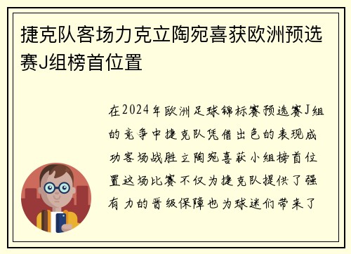 捷克队客场力克立陶宛喜获欧洲预选赛J组榜首位置